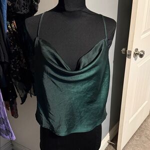Nasty Gal Emerald Green Satin Spaghetti Strap Blouse Camisole Size 6 US